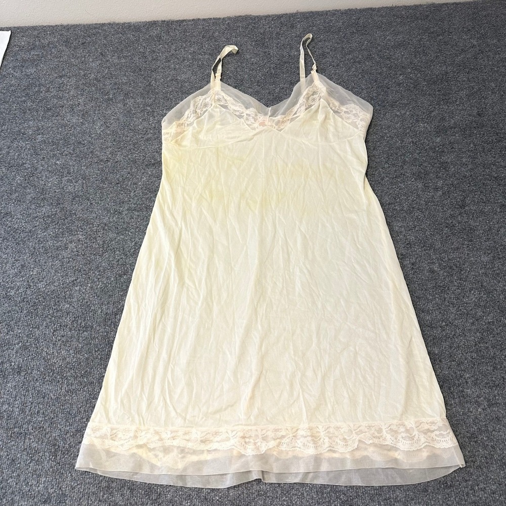 Powers Model Full Slip Womens Size L Cream Vintage Lace Trim Lingerie Stained
